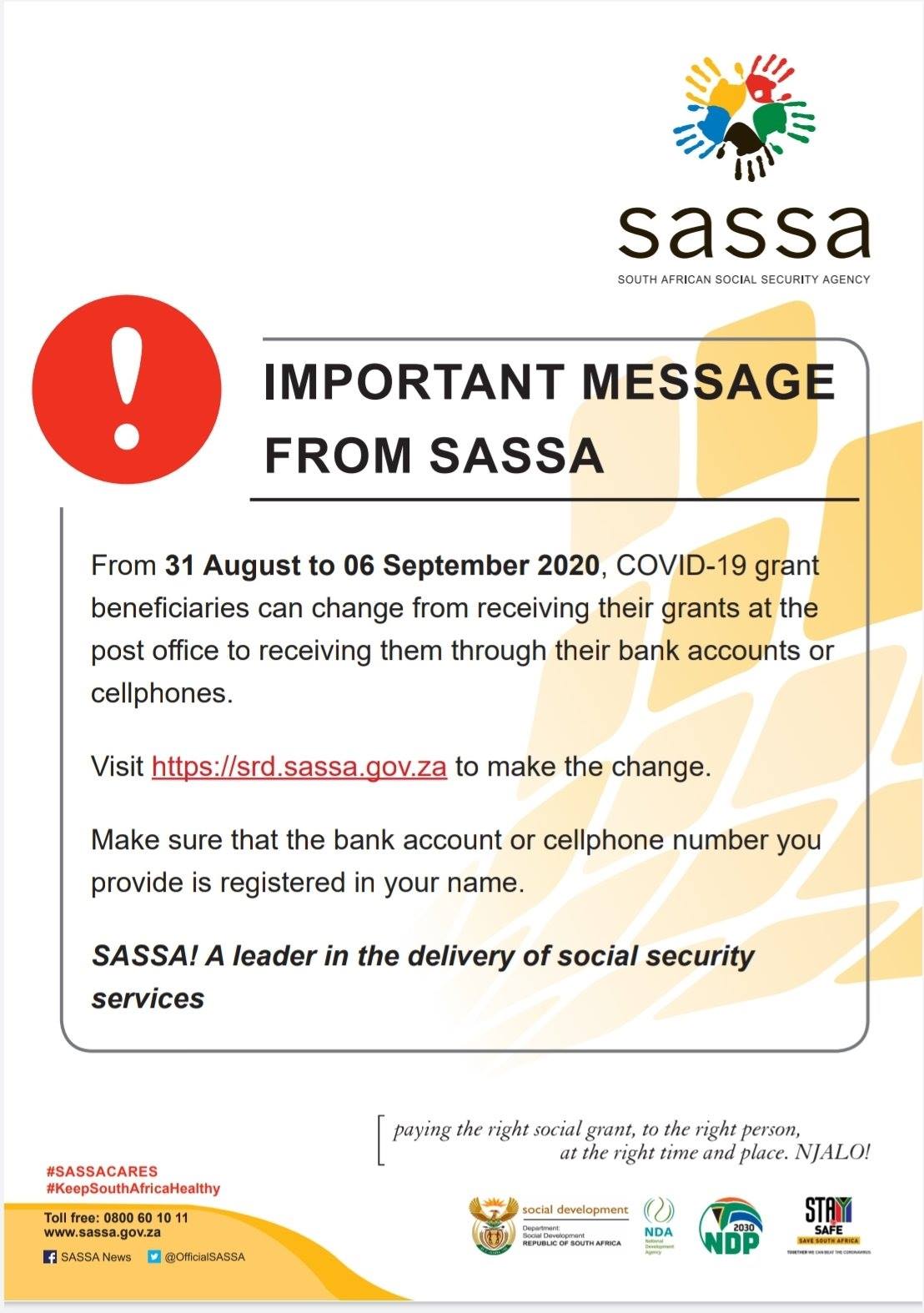 Change Number on Sassa Application