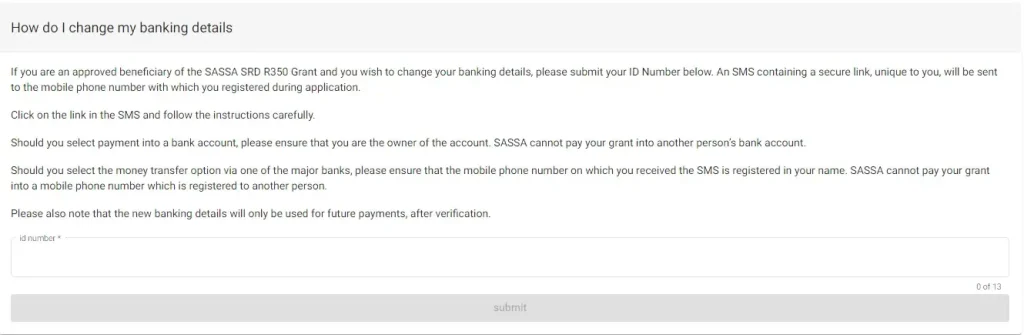 how I can submit my Sassa banking details